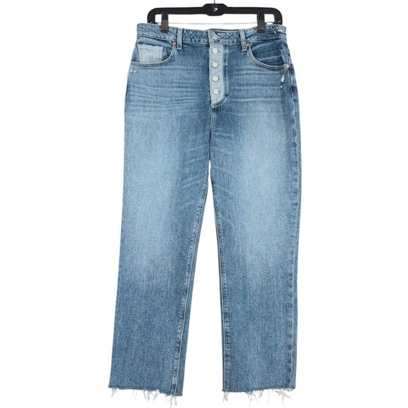 PAIGE Denim - Paige Sarah Straight Ankle Jeans Women's Size 31 Button Fly Frayed Hem Denim